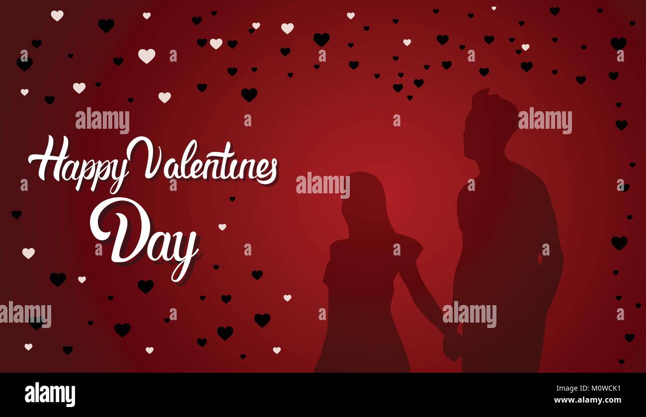 Happy Valentines Day Greeting Card Design Silhouette Couple Holding ...