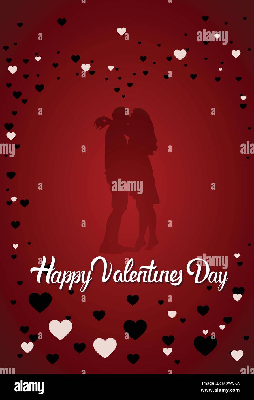 Silhouette Couple Kissing Happy Valentines Day Greeting Card Design ...