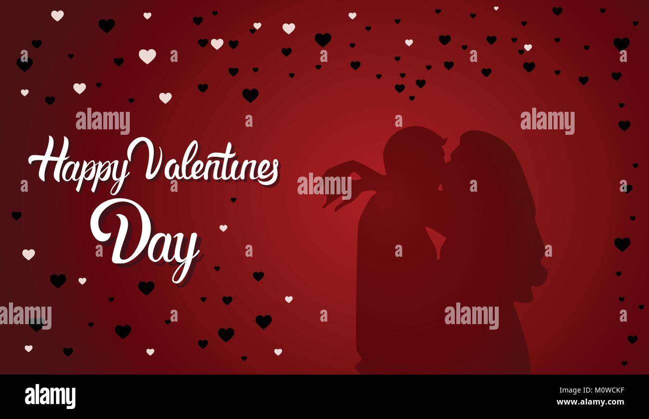 Valentines Day Background Couple Silhouette Kissing Heart Shapes ...