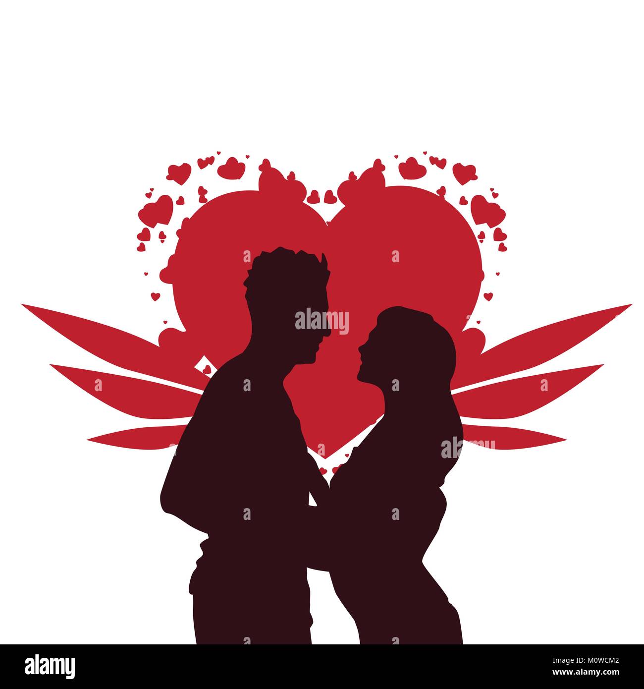 Valentine Day Background, Silhouette Couple Holding Hands Over Heart ...
