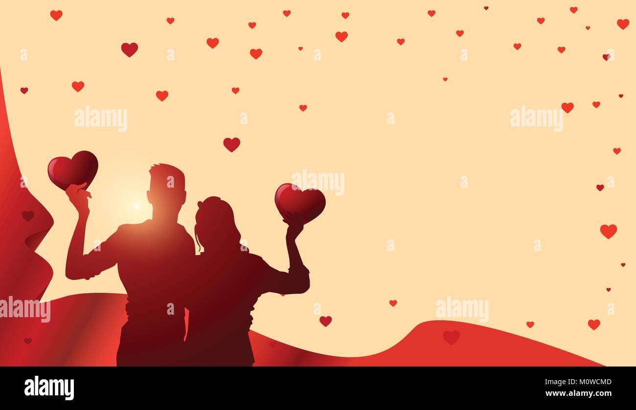 Valentines Day Template Background With Silhouette Couple Holding ...