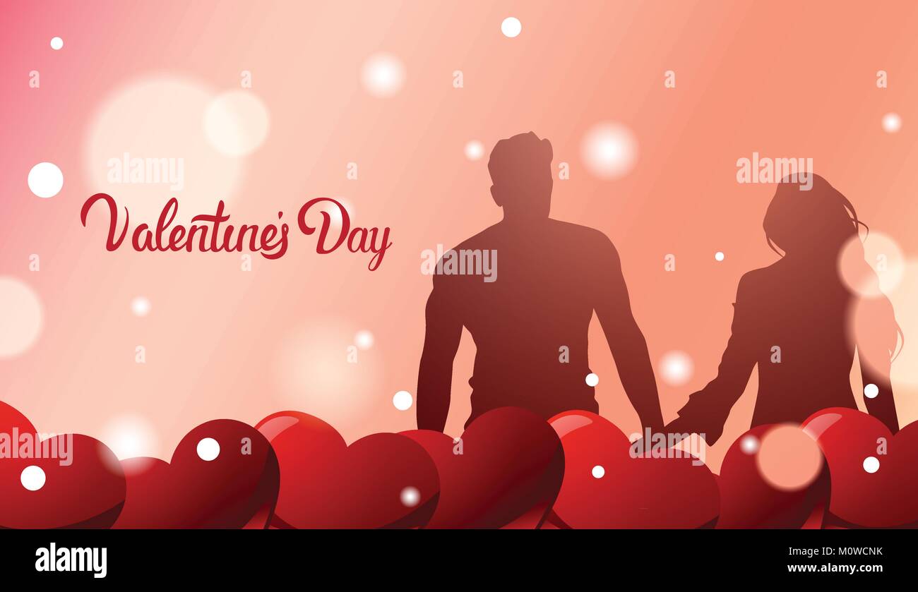 Silhouette Couple Holding Hands Over Valentines Day Greeting Card ...