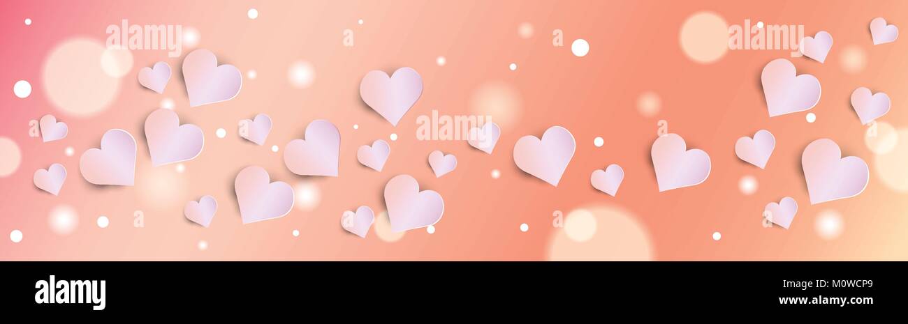 Valentines Day Bokeh Background With Pink Hearts Horizontal Banner ...