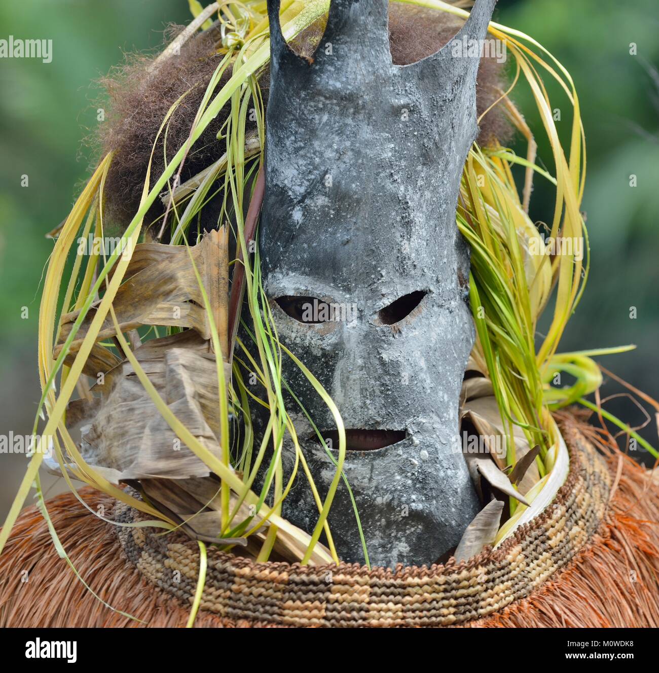 Asmat people mask for the rite. Ancestors embodied in spirit mask  Jungle of New Guinea. Indonesia. Stock Photo
