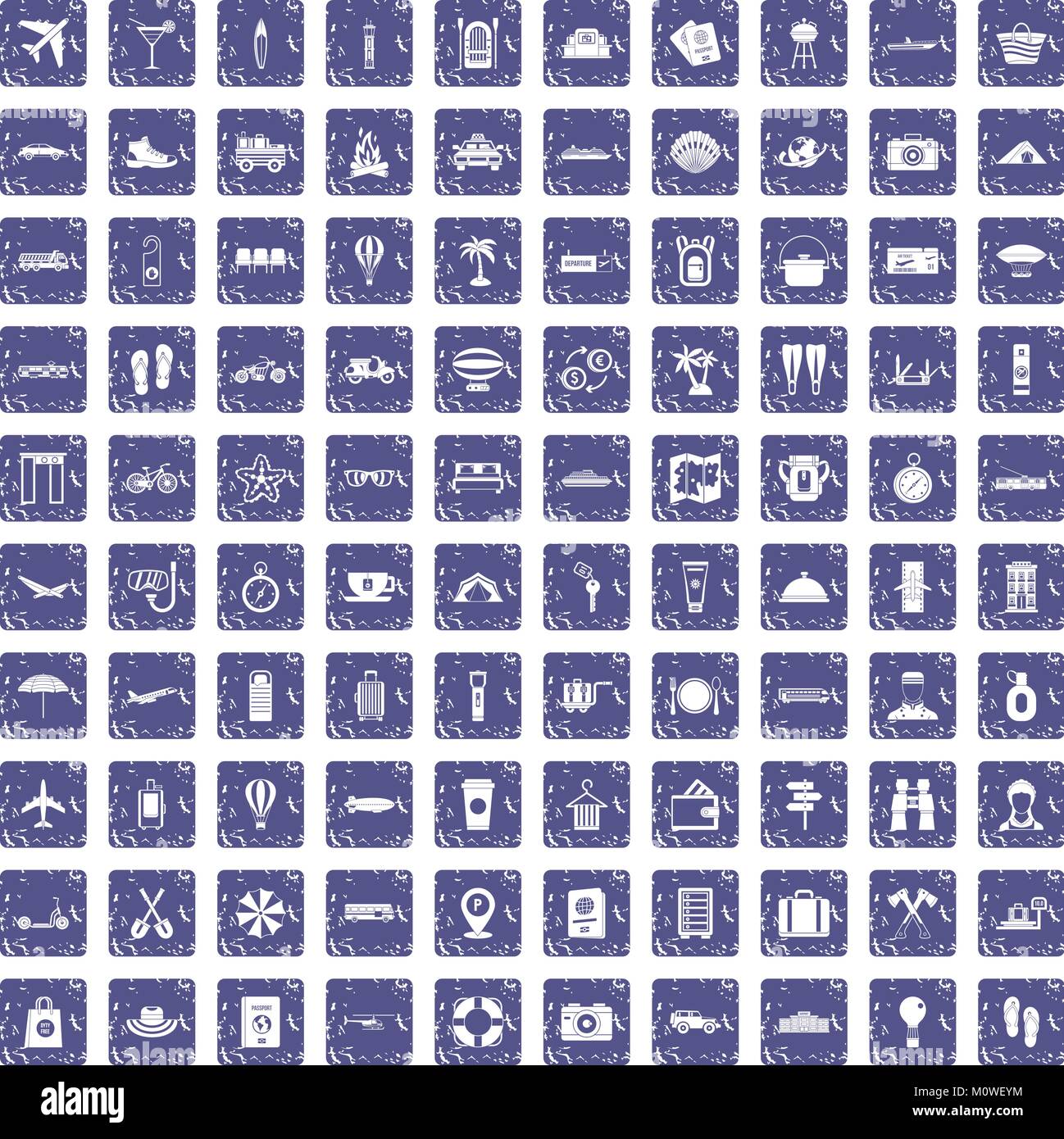 100 travel time icons set grunge sapphire Stock Vector Image & Art - Alamy