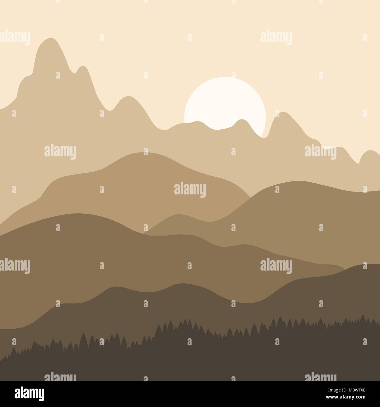 Mountain landscape sunset - vector background illustration. Hills and ...