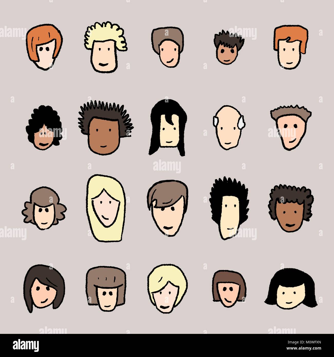 Cartoon avatars icon set - cute doodle vector faces Stock Vector Image ...