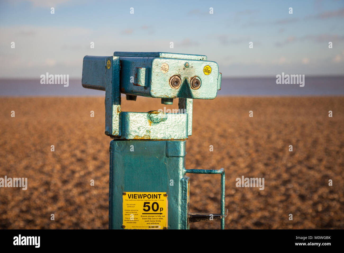 Beach coin operated telescope, Aldeburgh suffolk uk Stock Photo