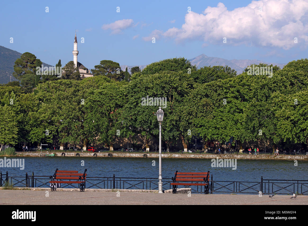Ioannina lake and mosque Greece Stock Photo
