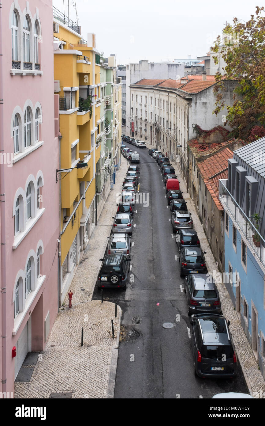 Old apartment blocks in a residential district of Lisbon, Portugal Stock Photo