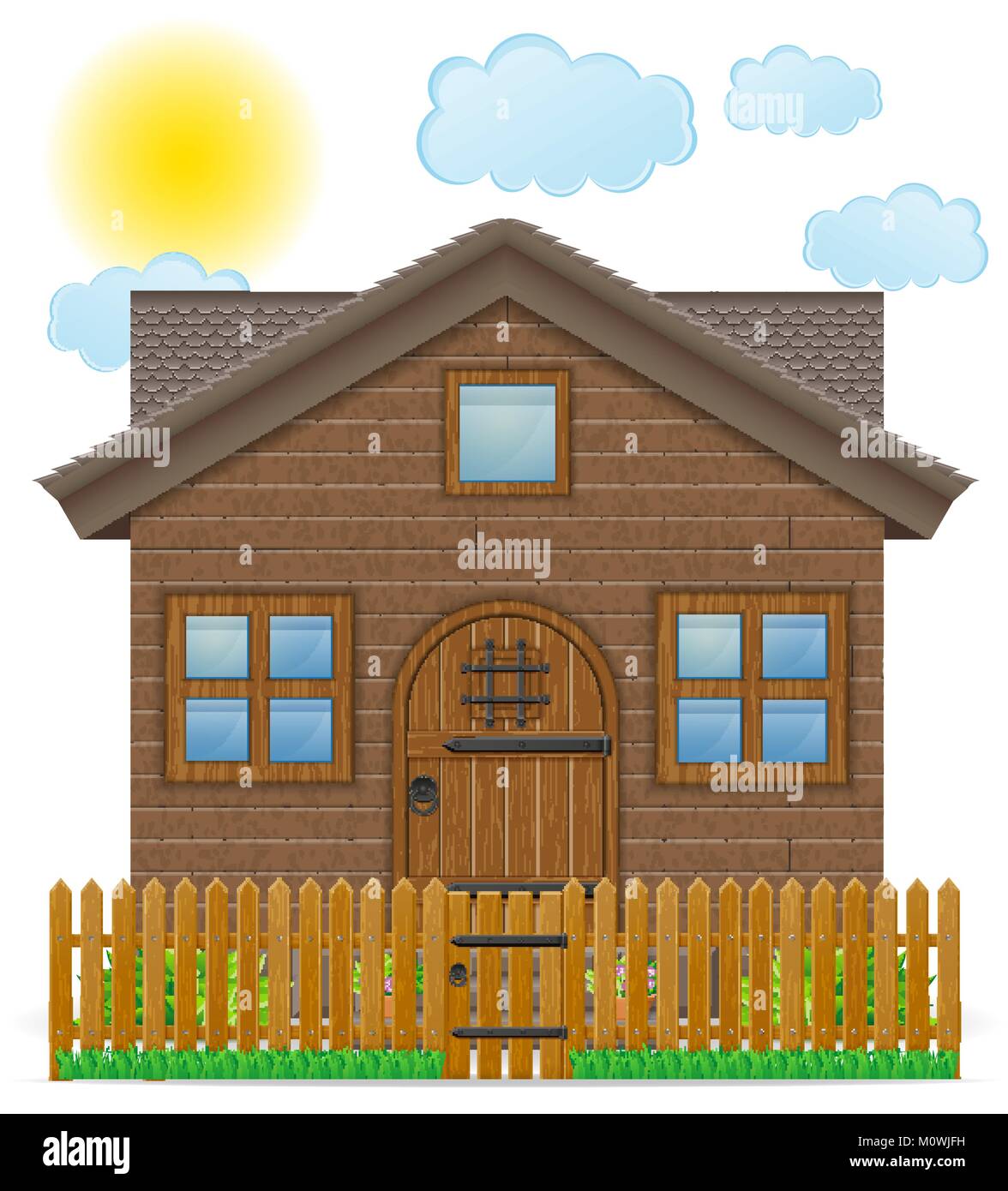 small country house with a wooden fence vector illustration isolated on ...