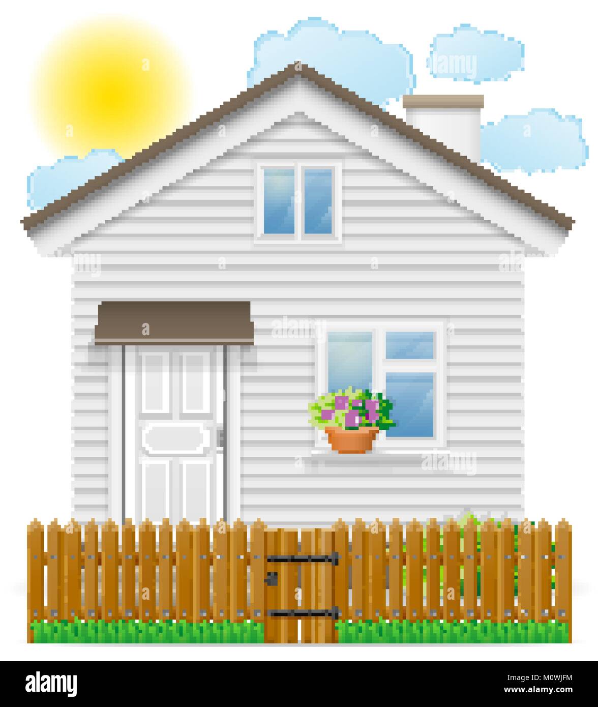 small country house with a wooden fence vector illustration isolated on ...
