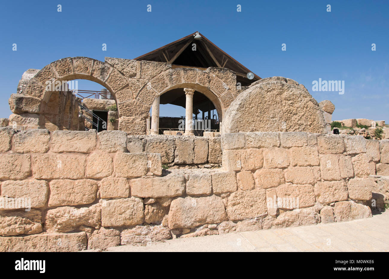 entrance to the synagogue in the ancient israelite city of susya in the West Bank Stock Photo