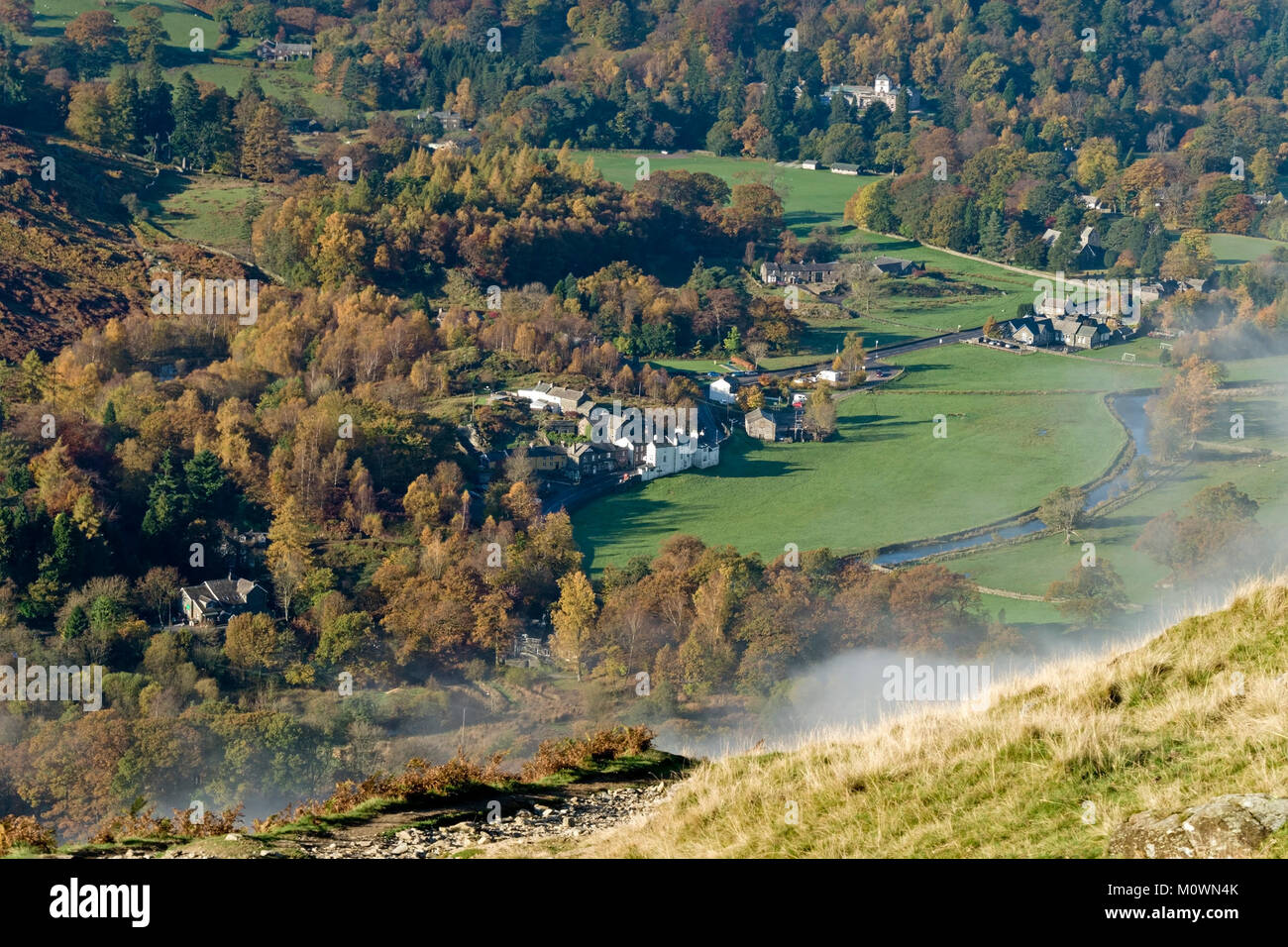 Aerial view of Patterdale village and valley in the English Lake District, Cumbria, England, UK Stock Photo
