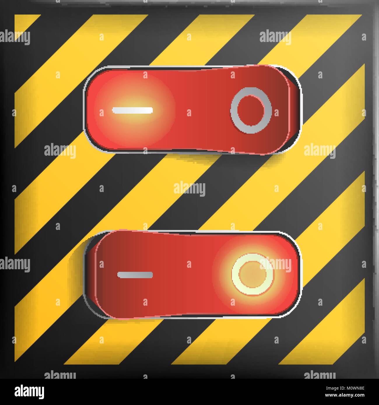 Realistic Toggle Switch Vector. Danger Background. Red Switches With On