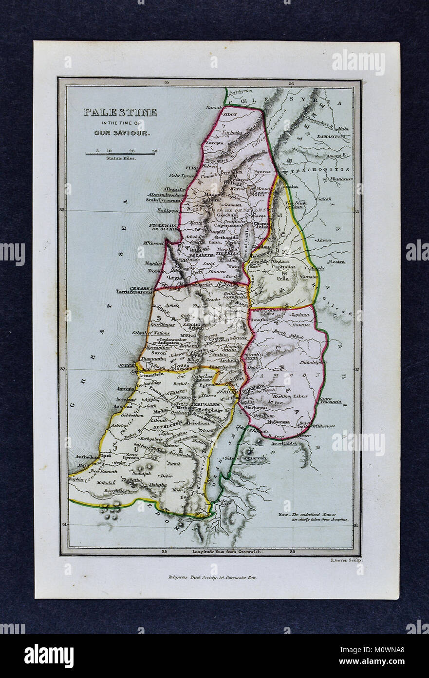 1799 Bible Tract Society Map - Palestine in the Time of Our Savior - New Testament Holy Land Jesus Christ Stock Photo