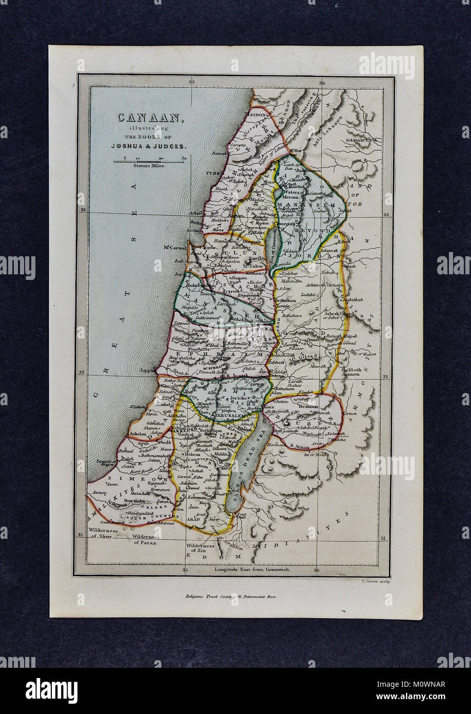 1799 Bible Tract Society Map - Canaan illustrating the Book of Joshua & Judges - Jerusalem Israel Old Testament Stock Photo