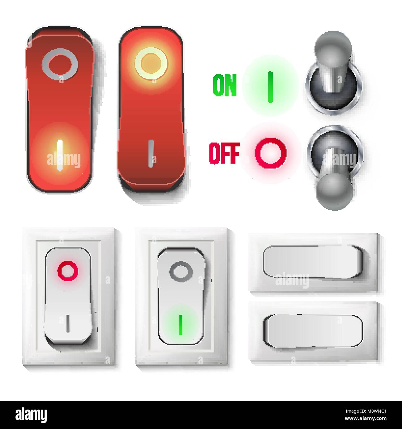 Toggle Switch Set Vector. Plastic And Metal Switches With On, Off ...