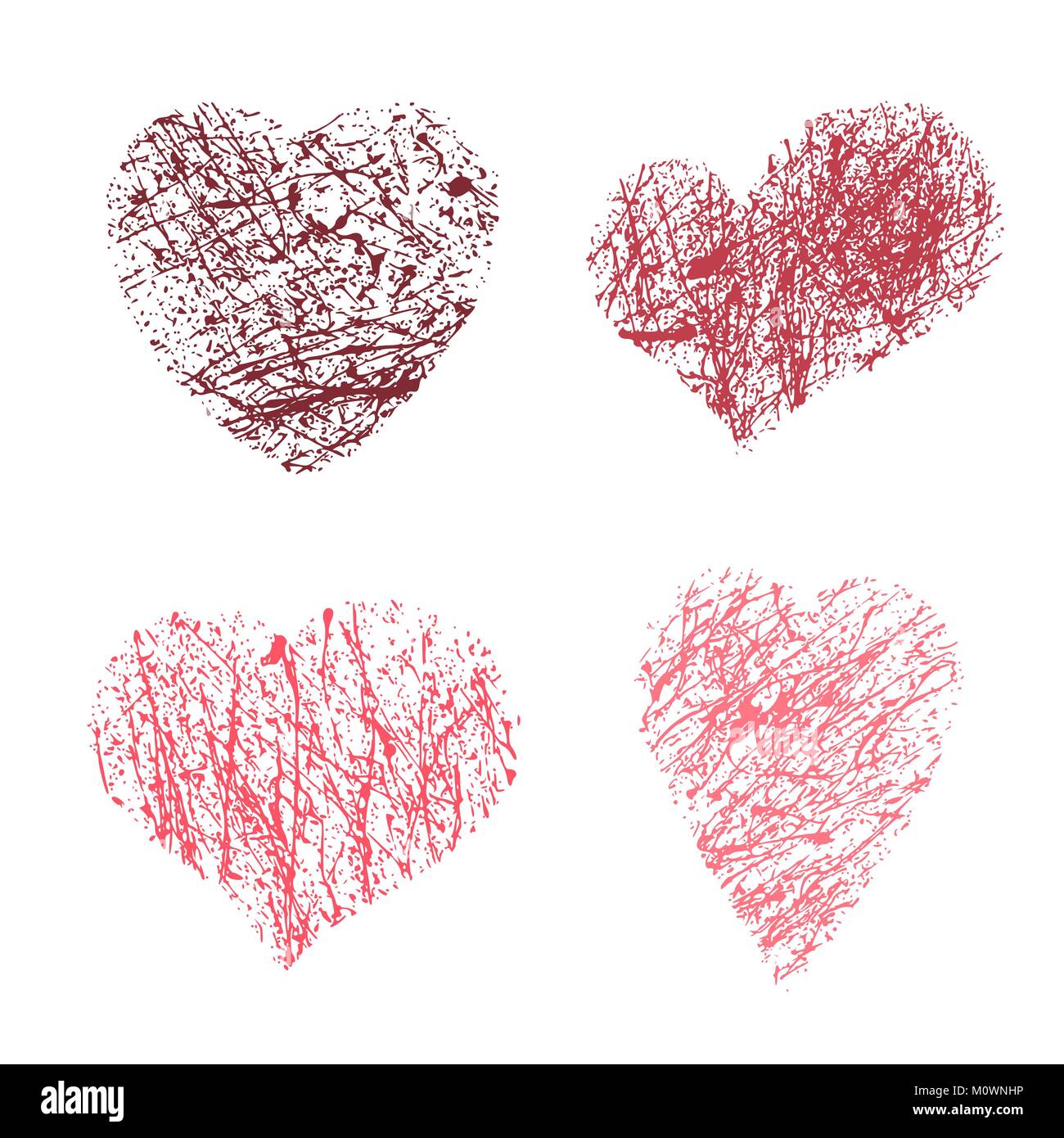 Vector illustration of brush painted hearts set isolated on white ...