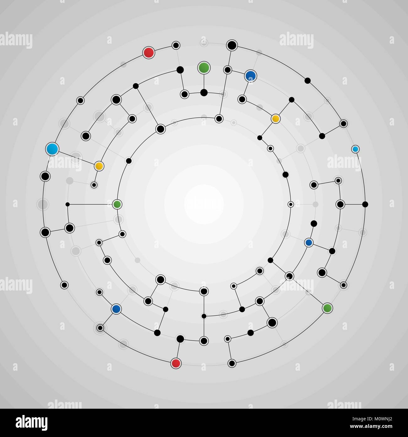 Vector illustration of connected lines and dots round pattern. Global network connection template Stock Vector