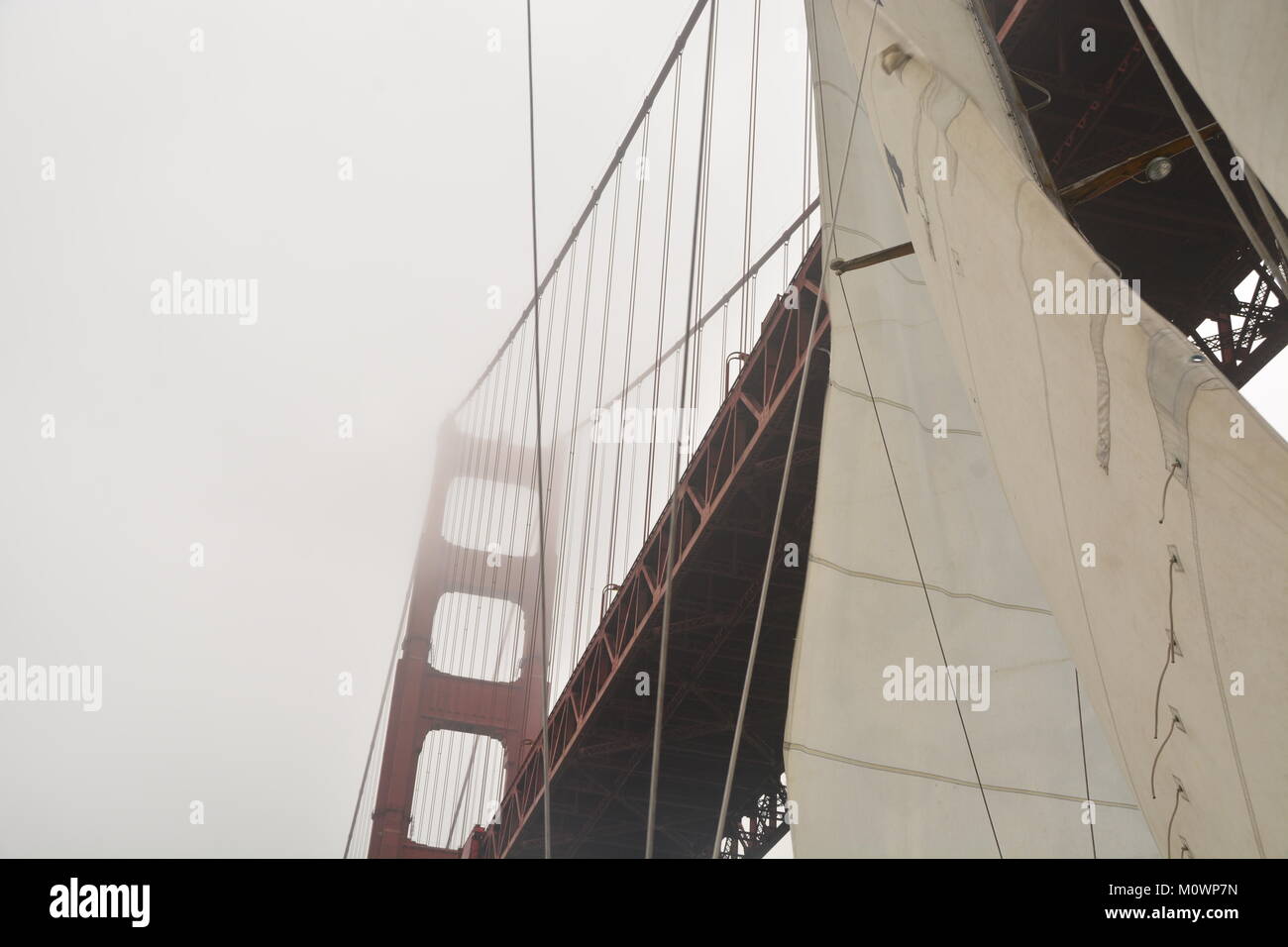 Sailing below Golden Gate Bridge, San Franciso USA Stock Photo