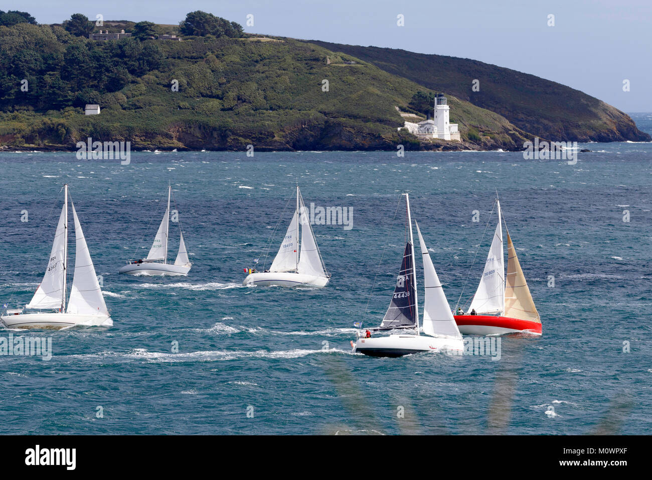 Annual Celtic Cup race from Falmouth to Lorient, France ; Start off Pendennis point Stock Photo