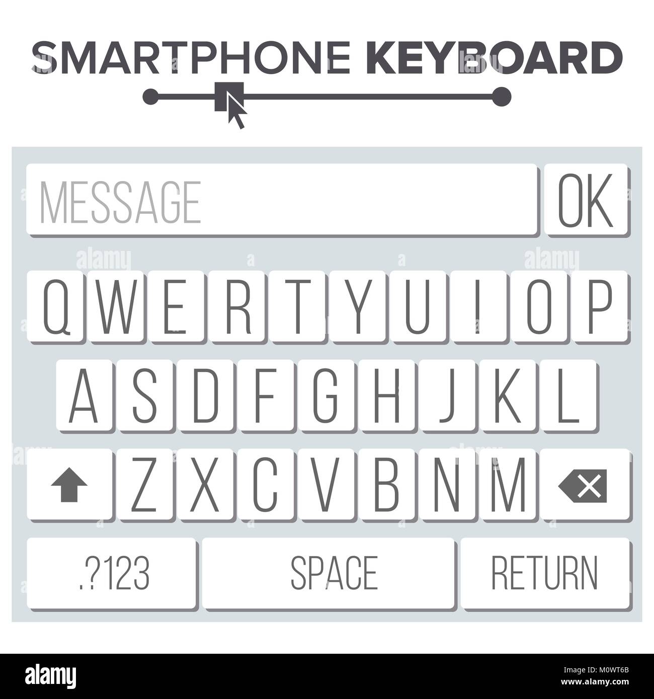 Smartphone Keyboard Vector. ABC Alphabet Buttons. For Mobile Device