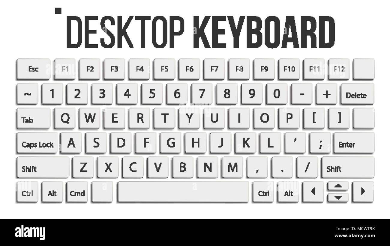 Keyboard Isolated Vector. Layout Template. Classic Keyboard. White Buttons. Computer Desktop. Electronic Device. Isolated On White Realistic Illustration Stock Vector