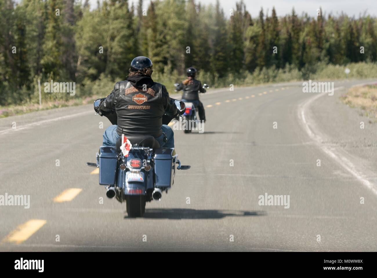 Canada,Yukon Territory,bikers on the Alaska Highway Stock Photo