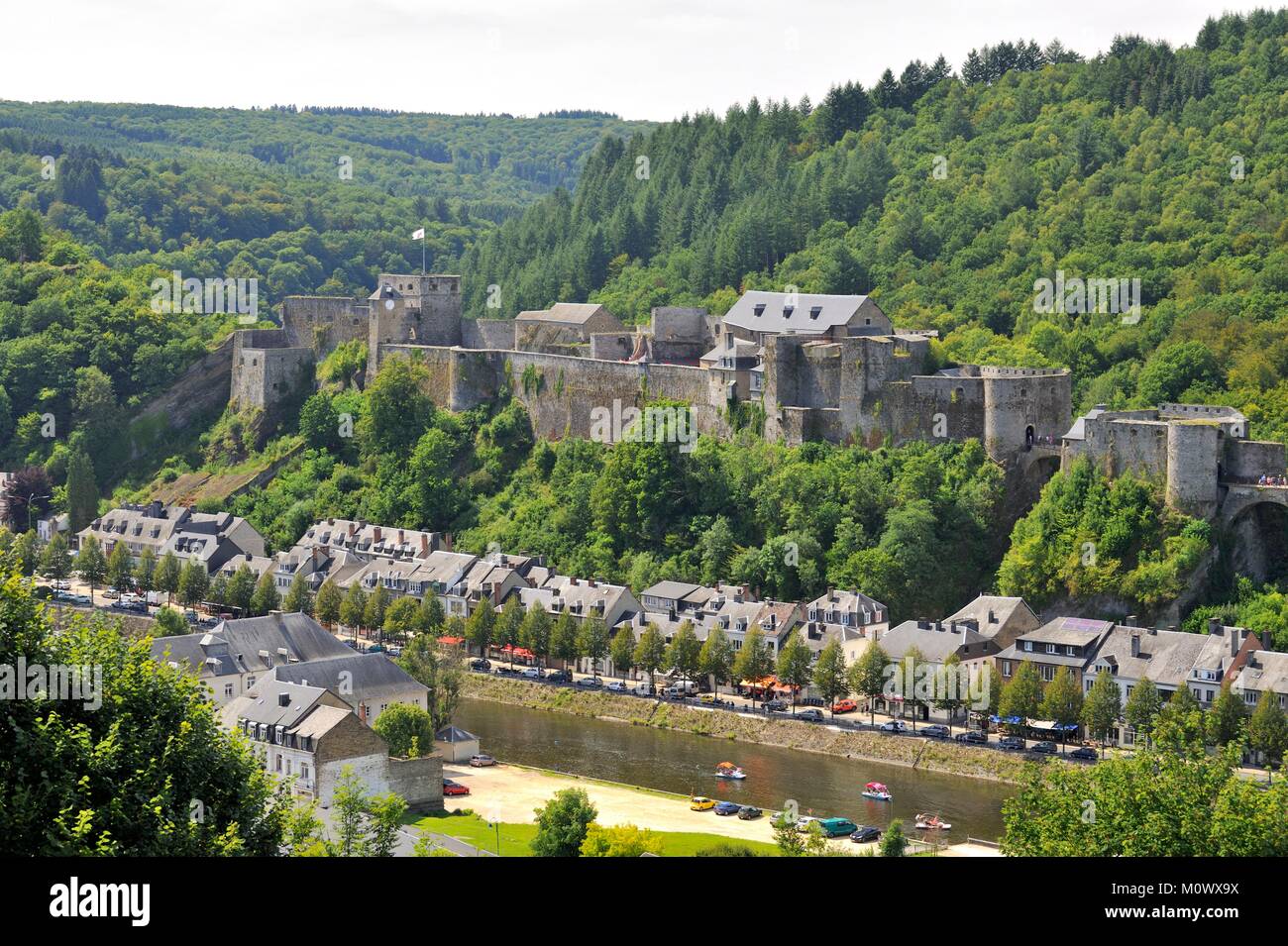 Belgium,Luxembourg,Bouillon,castle overlooking the river Semois Stock