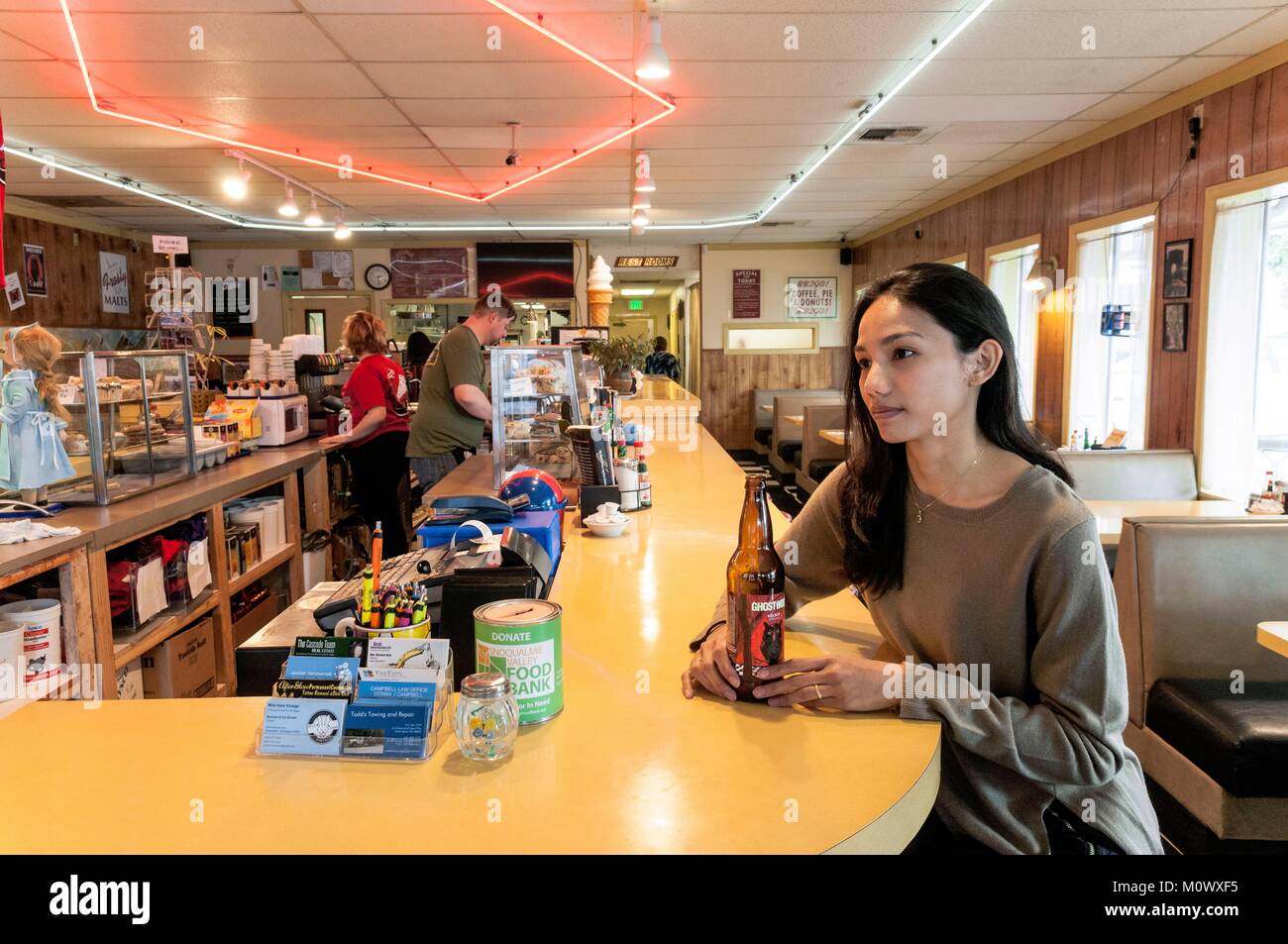 United States,Washington state,Cascade Loop,North Bend town,Twede's Cafe location of Twin Peaks series,Model release ok Stock Photo