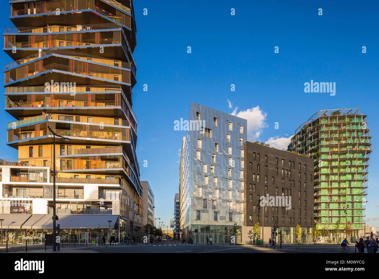 France,Paris,ZAC Massena in the 13th arrondissement of Paris,HOME building and the M6B2 plant biodiversity tower Stock Photo