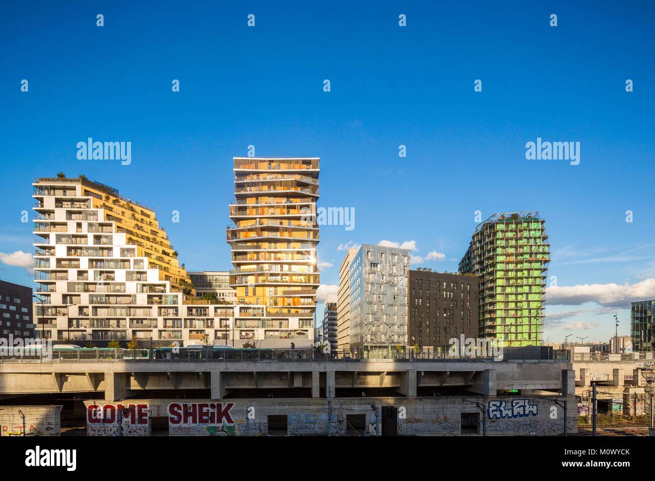 France,Paris,ZAC Massena in the 13th arrondissement,HOME building and M6B2 plant biodiversity tower Stock Photo