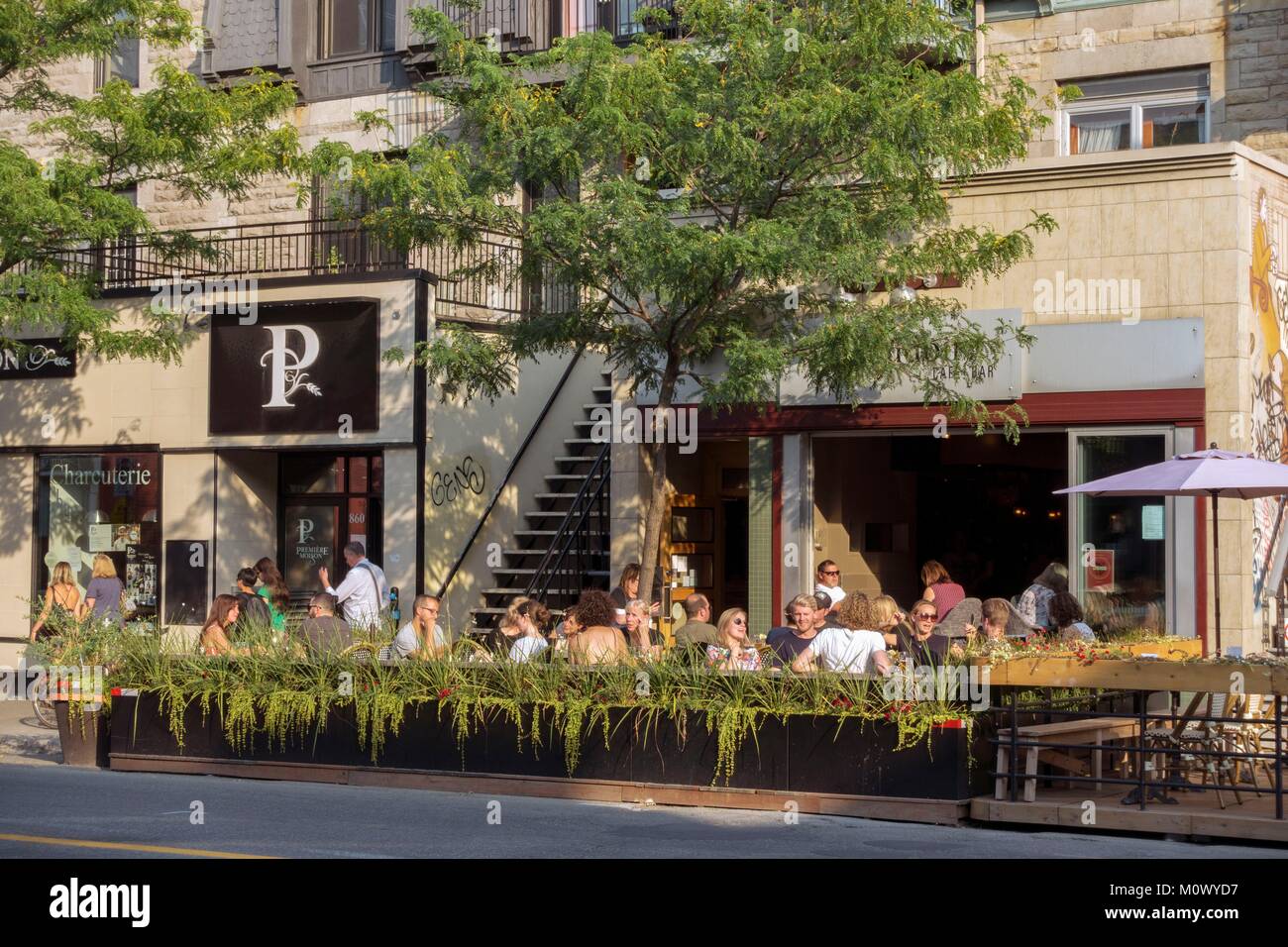 Canada,Quebec province,Montreal,Plateau-Mont-Royal neighborhood,Mont-Royal Avenue and its summer terraces,Le Boudoir bar Stock Photo