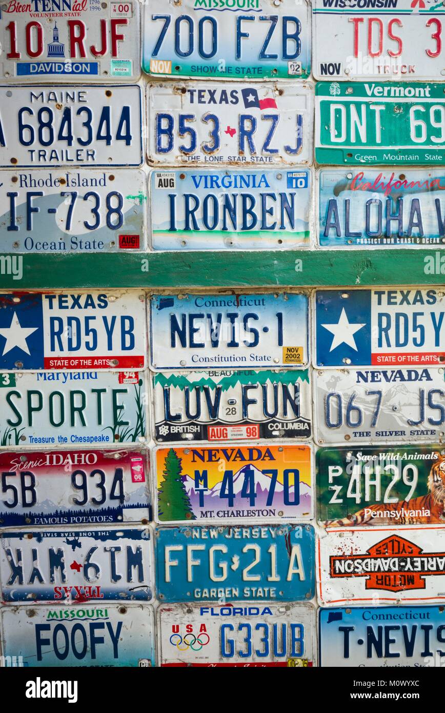 St. Kitts and Nevis,Nevis,Pinneys Beach,license plates Stock Photo