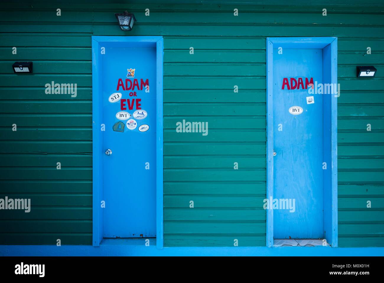 British Virgin Islands,Anegada,Loblolly Bay Beach,Big Bamboo Restuarant and Bar,restrooms Stock Photo