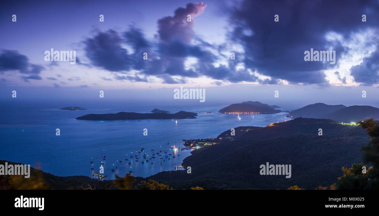 British Virgin Islands,Virgin Gorda,North Sound,elevated view of North Sound from Fanny Hill,dawn Stock Photo