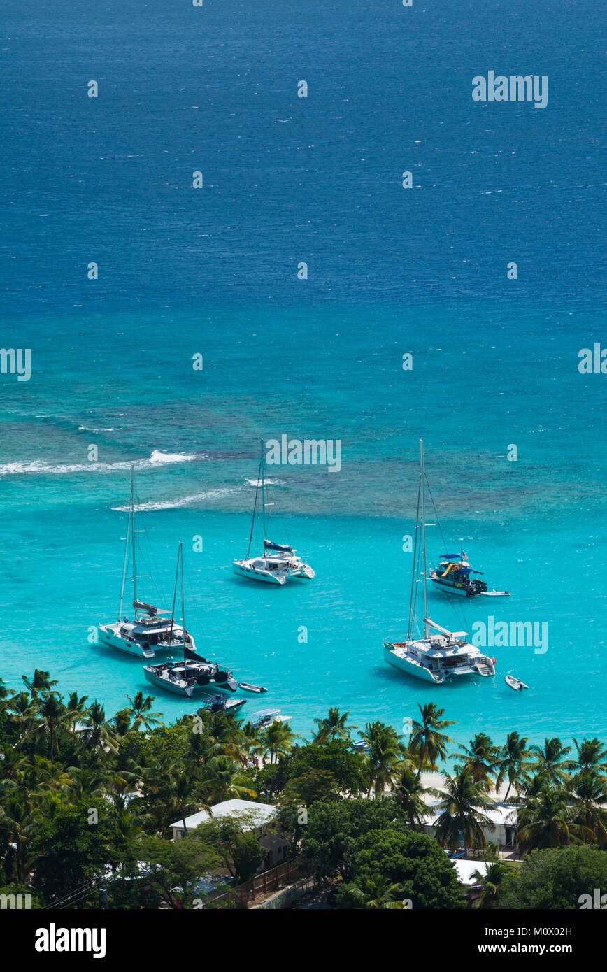 British Virgin Islands,Jost Van Dyke,White Bay,elevated view Stock Photo
