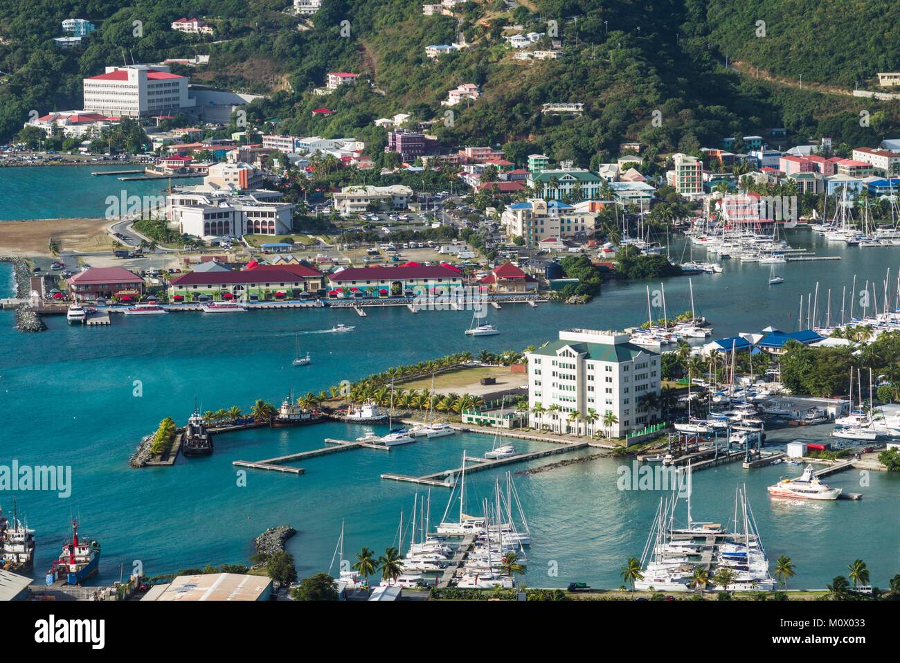 British Virgin Islands,Tortola,Road Town,elevated town view from Free Bottom Stock Photo