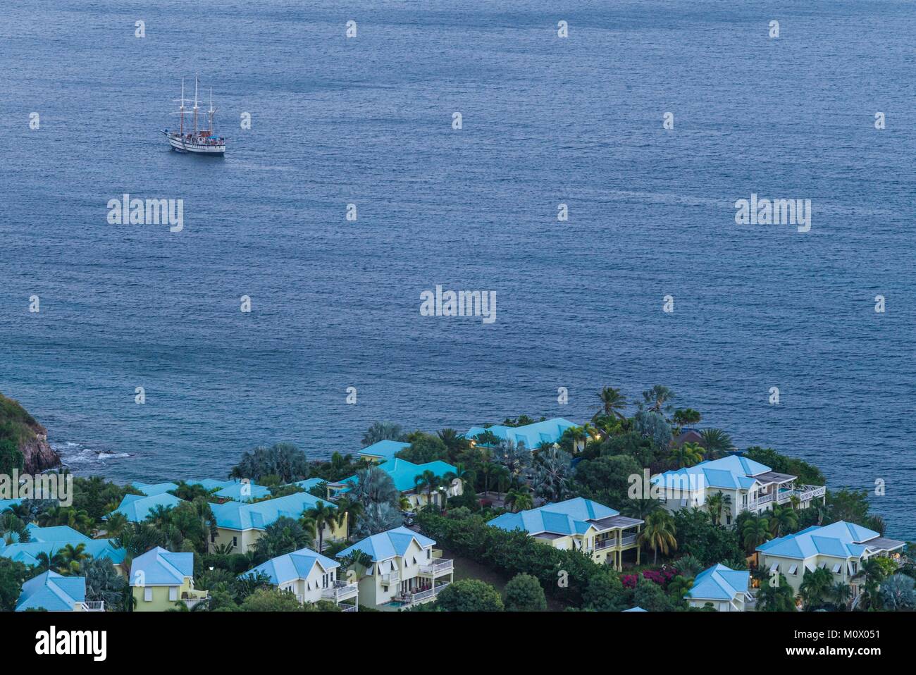St. Kitts and Nevis,St. Kitts,Frigate Bay,elevated view of waterfront
