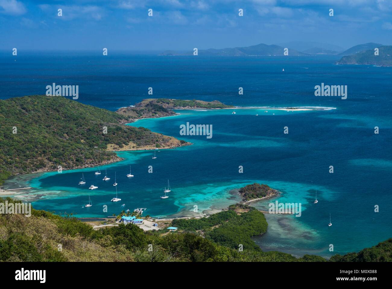 British Virgin Islands,Jost Van Dyke,Long Bay,elevated view from Roach