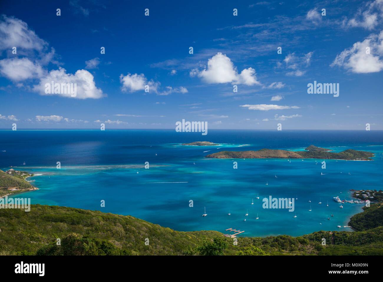 British Virgin Islands,Virgin Gorda,North Sound,elevated view of North Sound from Fanny Hill Stock Photo
