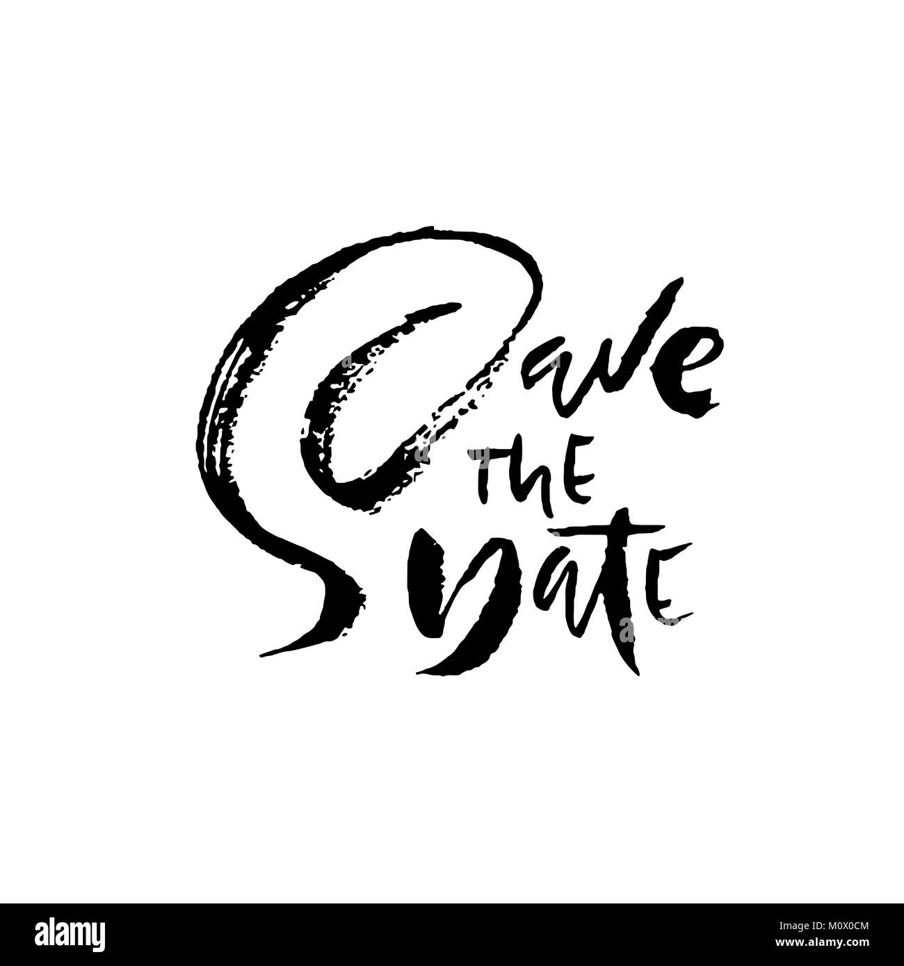 Save the date. Modern ink dry brush pen lettering. Handwritten vector ...