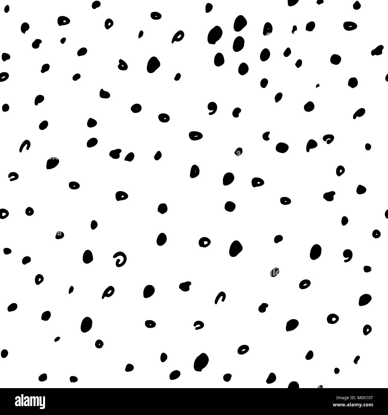 Seamless pattern with hand drawn black dots on white background. Polka