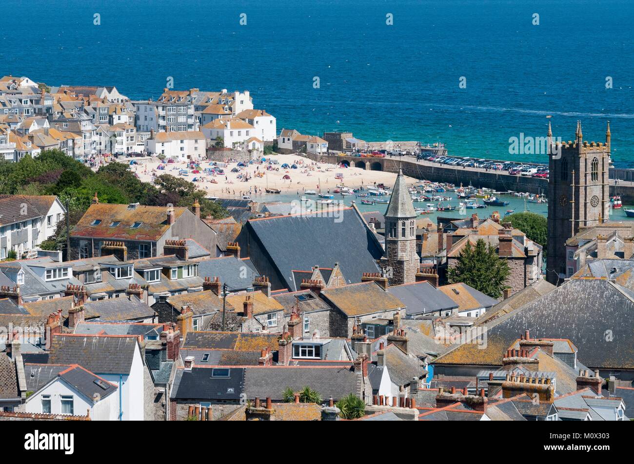 United Kingdom,Cornwall,Saint Ives,the town and the beach Stock Photo