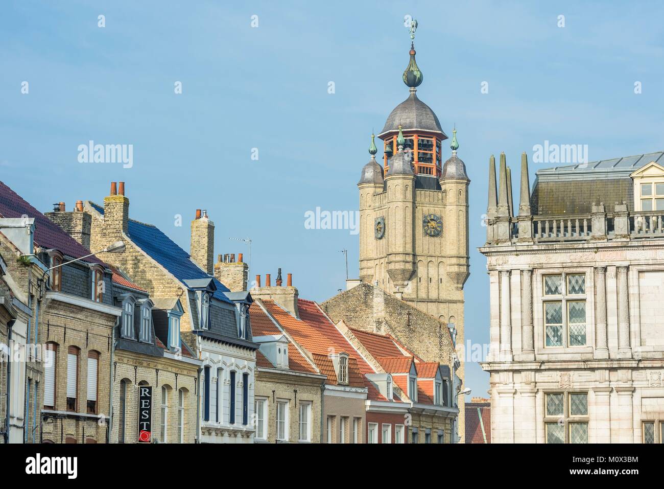 France,Nord,Bergues,the belfry of the 14th and 15th centuries is part of the belfries of Belgium and France listed as a UNESCO World Heritage site Stock Photo