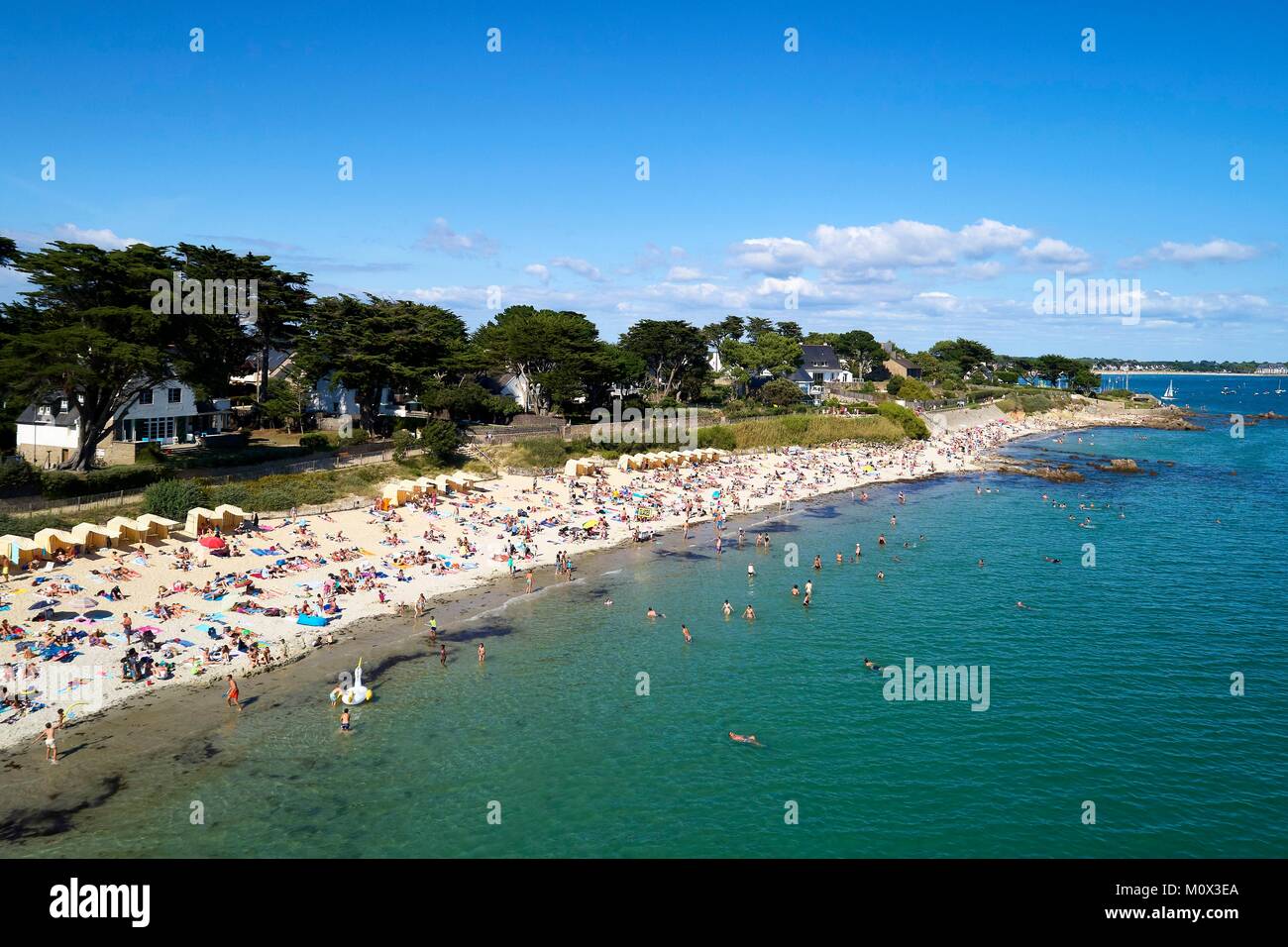 France,Morbihan,Carnac,beach of Legenes (aerial view) Stock Photo