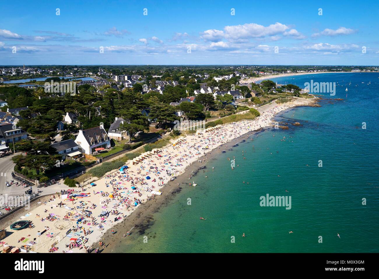 France,Morbihan,Carnac,beach of Legenes (aerial view) Stock Photo