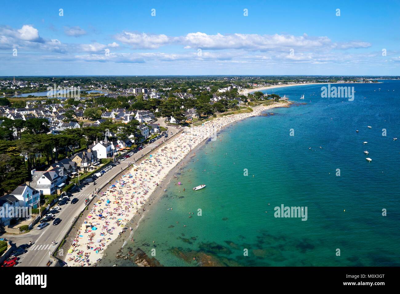 France,Morbihan,Carnac,beach of Legenes (aerial view) Stock Photo