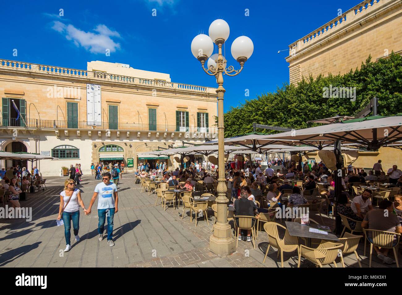 Malta,Valletta,city listed as World Heritage by UNESCO,Republic square,Cordina Cafe Stock Photo